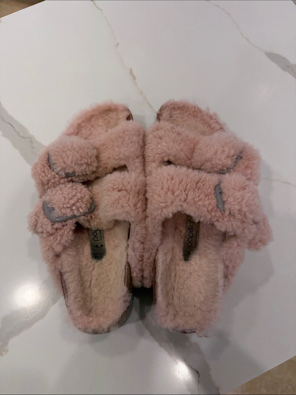 Pappilio - Pink Fuzzy Shearling Slide Sandals